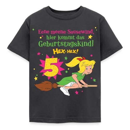 Spreadshirt Bibi Blocksberg Geburtstagsdesign 5 Jahre Kinder T-Shirt 122/128 (7-8 Jahre) Dunkelgrau