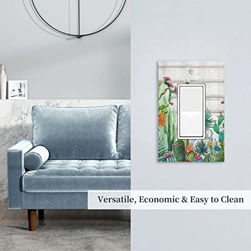 Western Cactus Rustic Green Tropical Plant Leaf Single Rocker Wall Plate Decorative 1 Gang Decora Light Switch Cover Gfci Electrical Faceplate Outlet Cover Wallplate For Bathroom Home Decor #TOP7