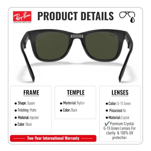 Image of Ray-Ban RB4105 WAYFARER FOLDING CLASSIC Square Shape Sunglasses for Men with Official Eyewear Kit
