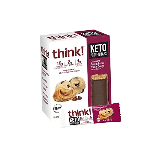 Think Keto Protein Bars, Healthy Low Carb, Low Sugar, Gluten Free Snack With No Artificial Sweeteners, 3G Net Carbs & 10G Of Whey Protein - Chocolate Peanut Butter Cookie Dough (10 Count) #TOP5