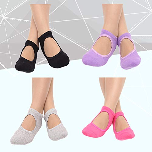 4 pares de meias femininas respiráveis, pilates, para ioga, antiderrapante, de algodão, balé, dança,