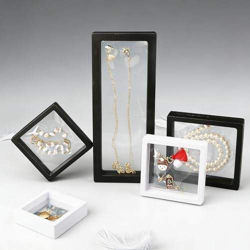 Estojo de exibição flutuante 3D preto para moedas, joias, medalhas e colecionáveis, pequena moldura de caixa de sombra com capa transparente tamanho 22 x 8 x 9 cm