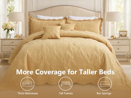 Image of HZ & HY Oversized Alaskan King Bedspreads 138x122, Paisley, Honey Gold