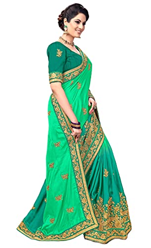 Panash Trends Women's Barfi Silk Embroidery Work Saree Unstitch Blouse (Green) #TOP3
