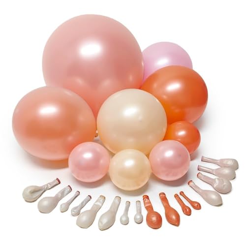 Image of Pink Orange Balloons Double Stuffed Pearl Balloon Arch Latex Rose Light Pink Nude Balloon Garland for Birthday Baby Shower Wildflower Wedding Bridal Shower Warmful Home Party Decoration