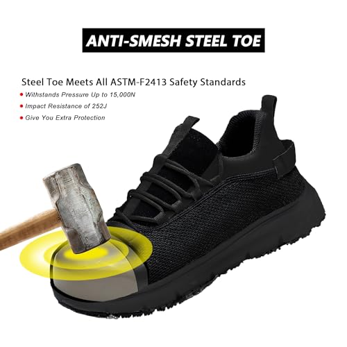 Image of Waterproof Steel Toe Shoes for Men Women Work Shoe Lightweight Safety Sneakers Comfortable Puncture Proof Shoe Zapatos Punta de Acero para Hombres Black