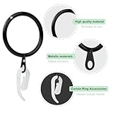 Alaoo 45 Pack Curtain Rings, Metal Drapery Curtain Rings with 50 White Plastic Hooks for Curtain Poles Rod Shower Curtain, 30 mm Internal Eyelets Diameter, Black - Image 3