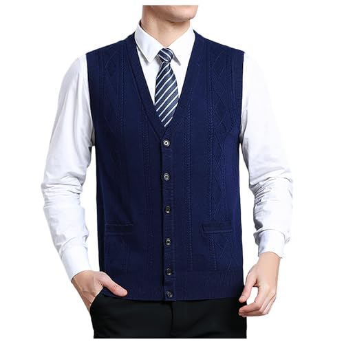 Chaleco de punto para hombre con cuello en V y patrón trenzado clásico