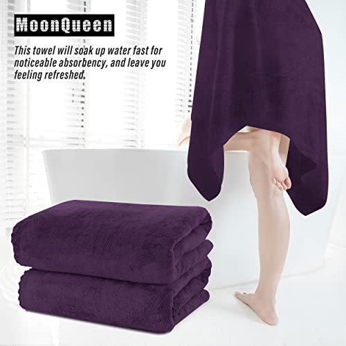 Moonqueen 2 Pack Premium Bath Towel Set - Quick Drying - Microfiber Coral Velvet Highly Absorbent Towels - Multipurpose Use As Bath Fitness, Bathroom, Shower, Sports, Yoga Towel (Grape Purple) #TOP6