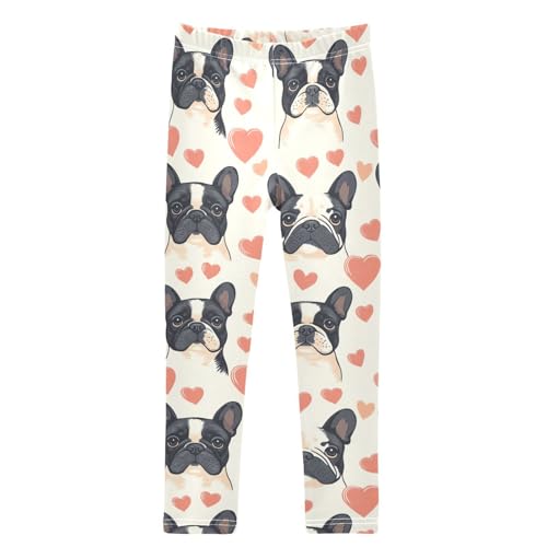 Boccsty French Bulldogs Hearts Cute Girls Leggings Kids Yoga Pants Dance Active Tights 4T