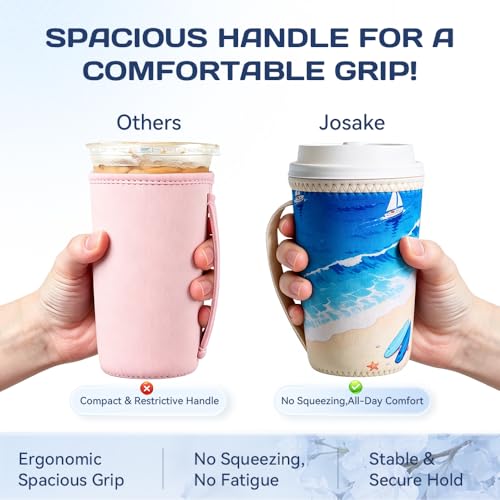 josake Iced Coffee Sleeve - Reusable Insulated Neoprene Cup Sleeve for Cold Drinks Keeps Drinks Cold & Hands Dry, Fit Most Standard Tumblers (Coastal Vibe, medium：22-24oz) — view 5