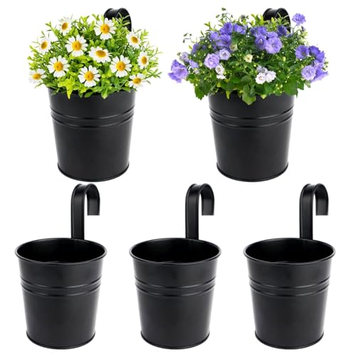 BOFUNX 5er Set Hängender Blumentopf Metall Vintage Style Balkon Hängetöpfe Blumentöpfe zum Aufhängen mit Haken Für Dekotation Balkon Draussen Innenwand Garten Wand(Ø 10/7cm, H 10cm)