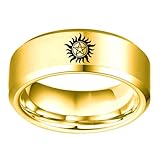 Anillos, Anillo de banda ancha 8 mm acero titanio, joyería unisex con símbolo oculto for cosplay, regalo temática anti-demonios(Gold,S)