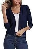 Cardigans Cropped Sweaters for Women Loose Fitted Open Front Jacket Casual Elegant Shrugs Shoulder Sweatershirt (Dark Blue,Large)