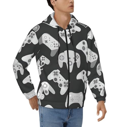 Sweat à capuche homme en polyester doux motif manette zippé confortable