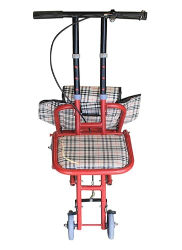 Qfmr トロリー、高さ調節可、折り畳み 、移動補助具、 座れる 、軽量、老人 手押し 車 、介護用品、 歩行補助 、大容量 、防水 、ショッピングバッグ、同伴者のいない障害者や高齢者用 (レッド)