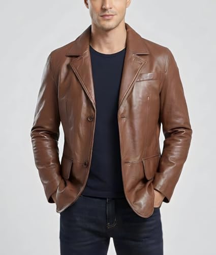 Image of TLC Genuine Leather Blazer Men | Notched Collar Classic Gentleman Style Leather Coats for Men