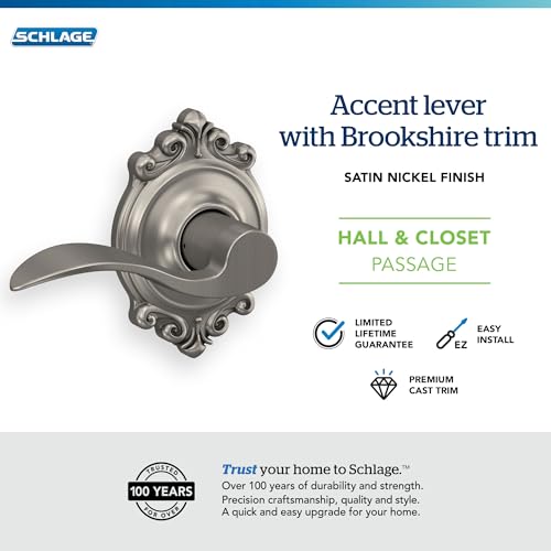 Image of SCHLAGE Trim with SCHLAGE Hall and Closet Lever, Satin Nickel (F10 ACC 619 BRK)