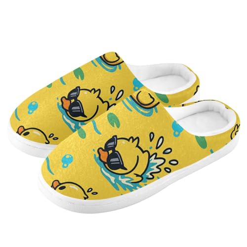 JUNZAN Cartoon Rubber Duck Wear Sunglasses Cotton Slippers for Men Washable Memory Foam House Shoes for Indoor Christmas Presents 6-74