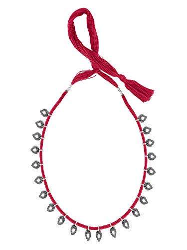 Image of Yellow Chimes Women and Girls Traditional Silver Oxidised Choker Jewellery Set - Black