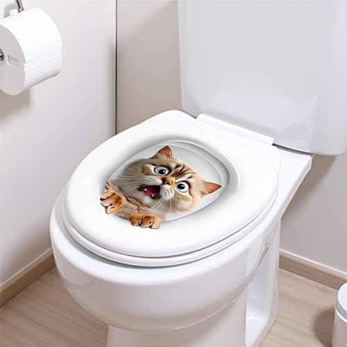 3D-Toilettendeckel-Aufkleber, niedliches Kätzchen-Design, abnehmbarer Aufkleber, Badezimmer-Dekor für WC-Deckel und Tankabdeckungen