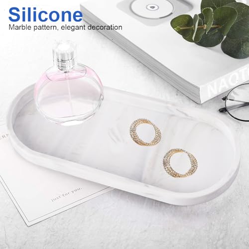 2 Stück Badezimmer Tablett, 25x11cm Deko Tablett Silikon, Schminktisch Ablageschale, Oval Silikon Ablageschale, Weißer Tabletts Klein Für Wohnzimmer, Schlafzimmer, Waschbecken, Badewanne、 Küchenspüle