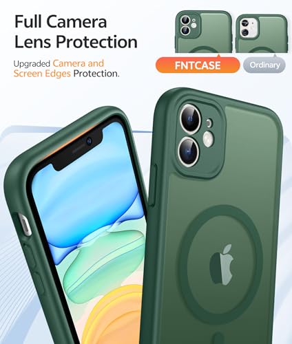Image of FNTCASE for iPhone 11 Case: [Compatible with Magsafe] Translucent Matte Magnetic Cases [Full Camera Protection] Military Grade Shockproof Protective Phone Cover - Green