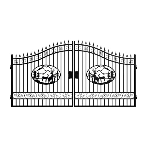 DuraYu 14' x 8' Dual-Swing Iron Gate with Deer Design