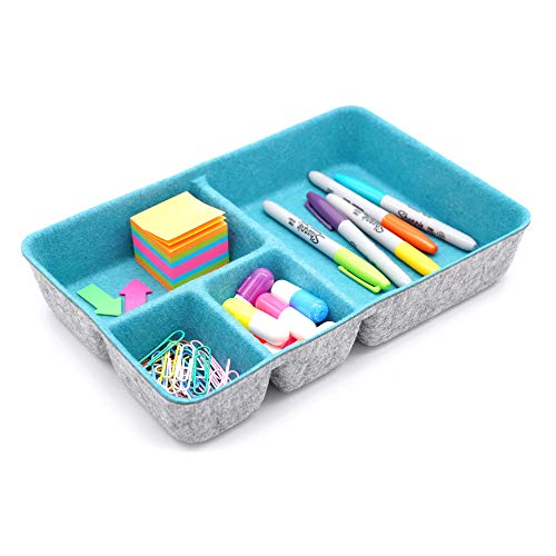 Welaxy Drawer Organizer Tray 4 Compartments Office Organizers Bins Felt Drawers dividers Multi-Purpose Storage for Pen Note Small Things Accessories Makeup costmetic Junk organizing(Turquoise)