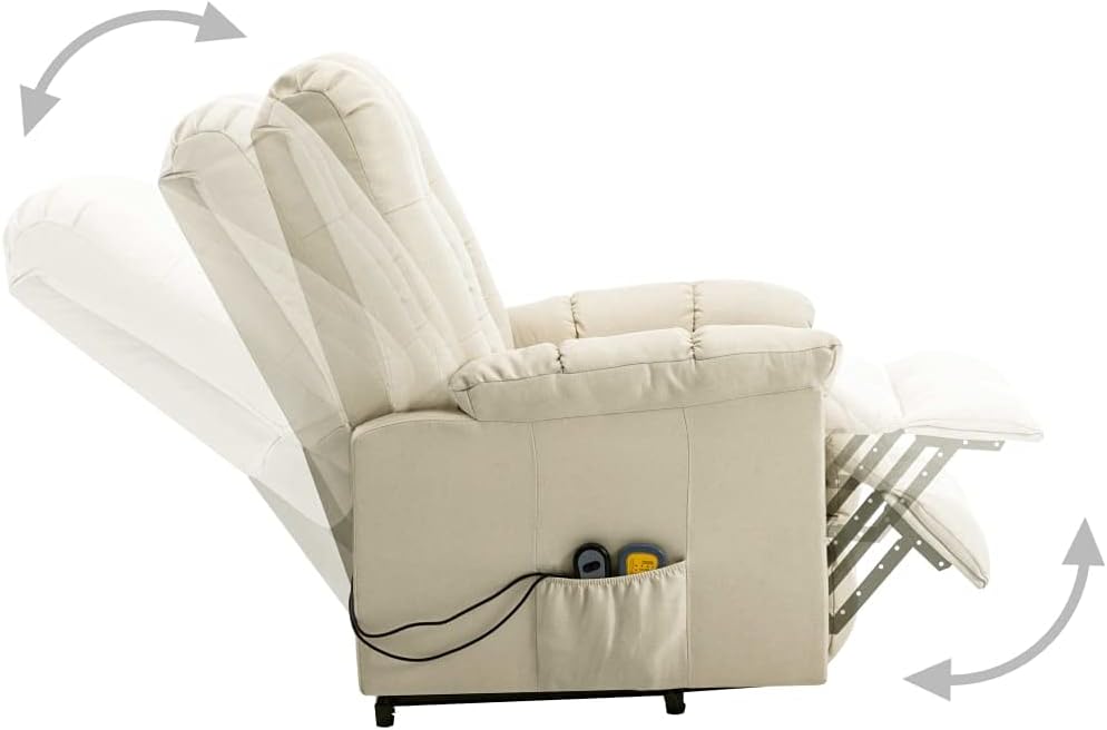 Fabric Stand-Up Massage Recliner with 6-Point Vibration Massage and Heating Function, Electric Lift Recliner Chair, Ergonomic Lounge Single Sofa Seat, High-Backed Armchair,Cream