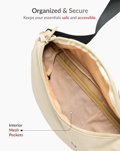 Image of Destinio Waist Bag for Man Woman - Anti Theft, Waterproof Zippers and Back Pocket - Large Travel Waist Pouch, Fanny Pack, Belt & Hip Bag for Hiking, Passport, Gym (Beige)