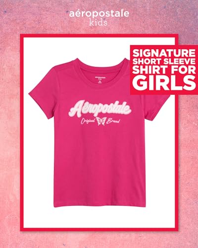 Image of Girls T Shirts - Soft Cotton Blend Short Sleeve Cute Graphic Tees - Classic Crewneck Logo Tee Girls Shirts (Sizes: 4-16), Size 6X, Raspberry
