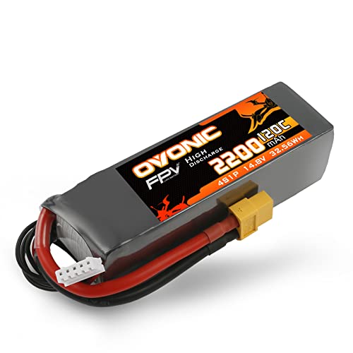 OVONIC Batterie Lipo 4s 2200mAh 120C 14.8V avec connecteur XT60 pour hélicoptère RC FPV Avion quadrirotor Bricolage Passe-Temps Cover