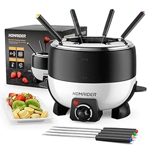 Homaider Electric Fondue Pot for Chocolate and Cheese – Fondue Set Includes 8 Dipping Forks, a High Power 800 Watt Fondue Melting Pot and Automatic Thermostat with Temperature Control