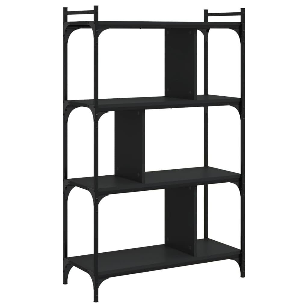 Bücherregal 4 Böden Schwarz Holzwerkstoff und Metall mit verstellbaren Beinen 76x32x123 cm freistehend für Wohnzimmer, Büro und Kinderzimmer als platzsparendes Regalsystem mit viel Stauraum