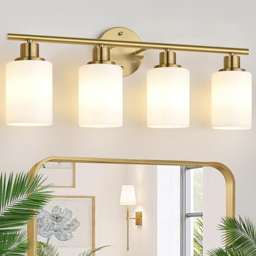 Zarbitta 4-Light Bathroom Light Fixtures, Brushed Gold Modern Vanity Lights