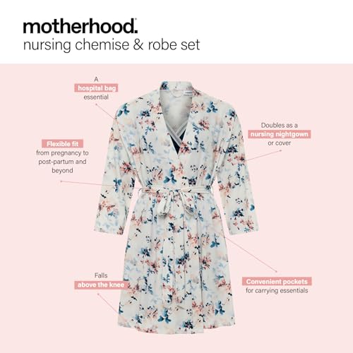 Motherhood Maternity Womens Nursing Nightgown and Robe, 2-Piece Set, Sailor Blue/Watercolor Floral Print, XL by Motherhood Maternity - Used condition - US$16.59