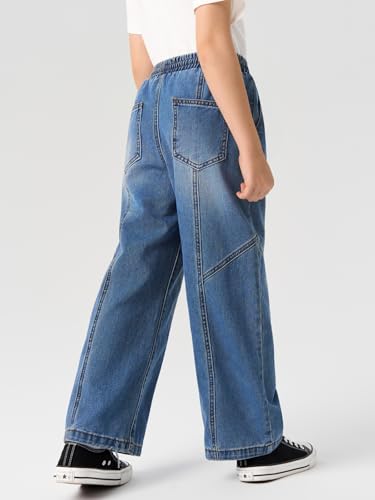 Haloumoning Boys Wide Leg Jeans Kids Casual Straight Baggy Denim Pants with Pockets 5-14 Years4