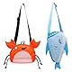 SacJkt Netztasche Sandspielzeug, 2 Stück Sandspielzeug Tasche, Niedliche Strandtasche in Form einer Krabbe und Eines Hais mit Verstellbarem Riemen, Tasche für Sandspielzeug（Orange+Blau)