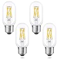 AIELIT T45/T14 6W E26 LED Tube Bulb 60 Watt Equivalent, Dimmable(0-100%), Soft White 3000K, Antique Edison Filament Light Bulbs for Chandelier Bathroom Vanity Ceiling Fan Pendant Lights, 4-Pack