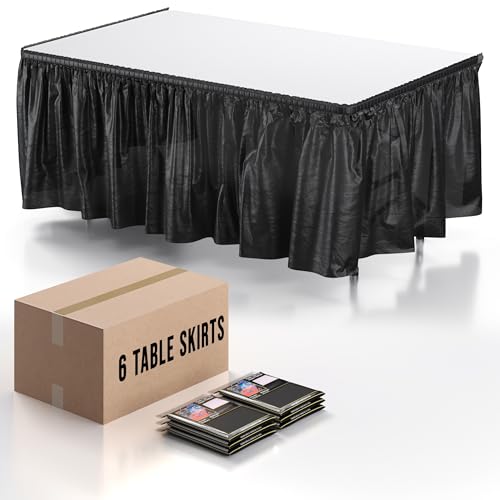 Exquisite Ruffle Table Skirt Black 6 Pack 14 Ft Long Table Skirts for Rectangle Tables 6ft Plus or Round Tables Skirts with Adhesive Strip for Gender Reveal Decor & Happy Birthday Parties