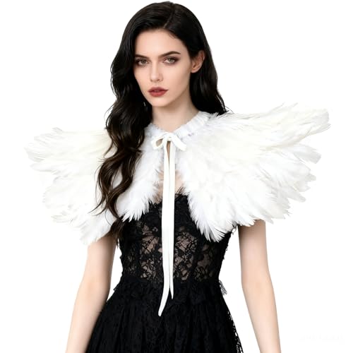 keland Gothic Capa de penas xaile estuola pescoço paulettes para homens Halloween Cosplay disfarce (branco)