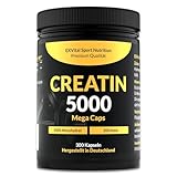 Creatin 5000 Mega Caps, workout booster, 5000 mg Creatin Monohydrat pro Tagesdosis, 300 vegane Kapseln, 100% rein mit Mesh Faktor 200- Halal & Vegan