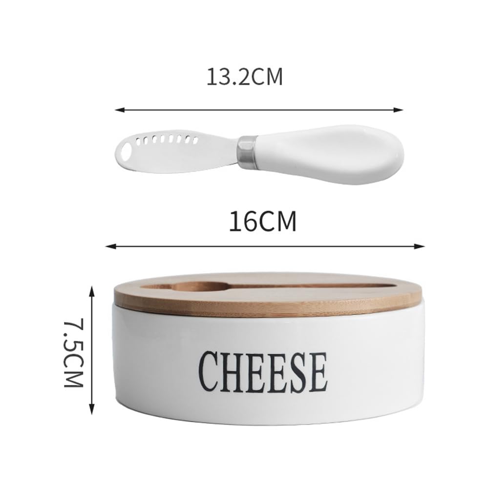 Caja de almacenamiento de queso de cerámica con tapa y cuchillos, perfecta para los amantes del queso, elegante decoración de cocina, ideal para fiestas y entretenimiento, mantiene el queso fresco y