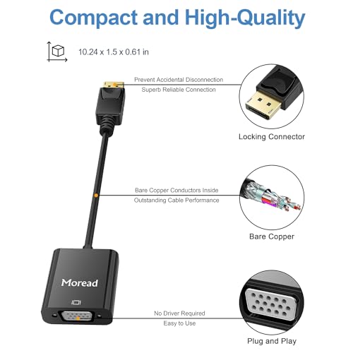 Moread DP2VGA-A-B-V2 Displayport (Dp) To Vga Adapter, Gold-Plated Display Port To Vga Adapter (Male To Female) Compatible thumb #2
