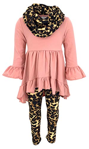 Image of Unique Baby Girls Kids Toddler 3pc Outfit Set Long Sleeve Cotton Blend Tunic Top Leggings and Scarf