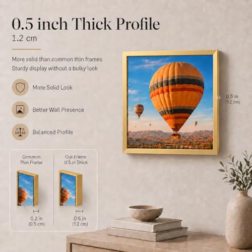 Image of JCJMY 10x10 Picture Frame Gold for Wall Hanging, Wall Mounting Horizontally or Vertically, 10 x 10 Square Wall Gallery Poster Photo Frame with Durable Shatter Resistant Plexiglass, Gold