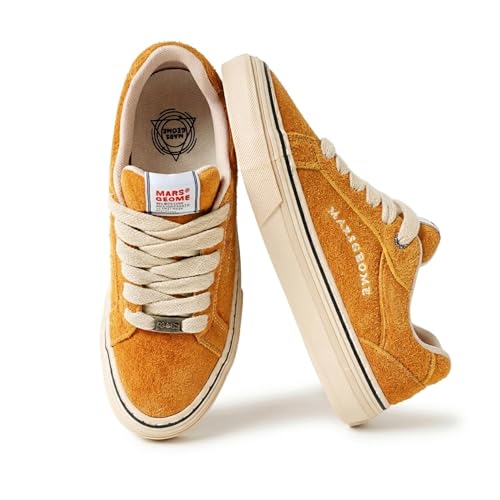 Mars geome Women's Suede Platform Sneakers, Retro Low Top Skate Shoes