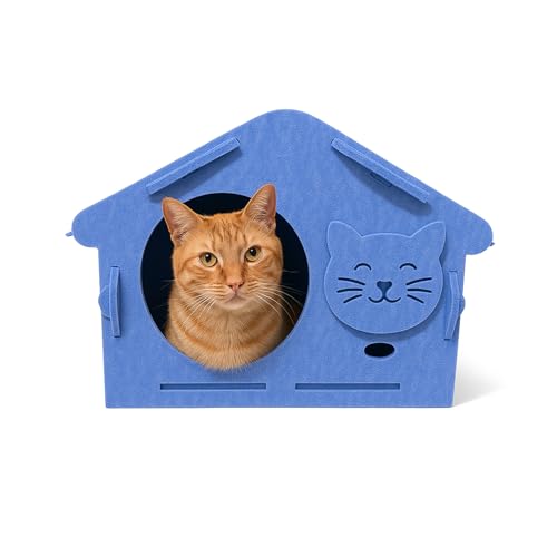 Image of YellowCult Foldable Small Pet House for Hamsters Guinea Pigs Rabbits Kitten Cats - Felt Fabric Indoor Hideout Bed for Small Animals, Cozy Durable Pet Cave Shelter Lightweight Design Blue (50 X 38 cm)