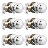 Probrico Polished Chrome Door Knobs Interior, Closet Door Knobsets, Keyless Door Handles, 6 Pack